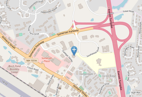 A map showing the location of our office in Nashua, NH
